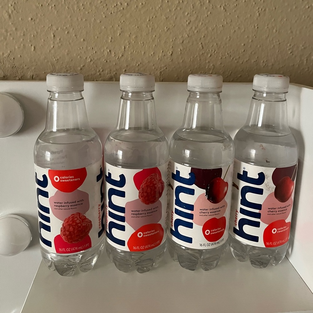 Cherry hint water infused with cherry essence, raspberry essence